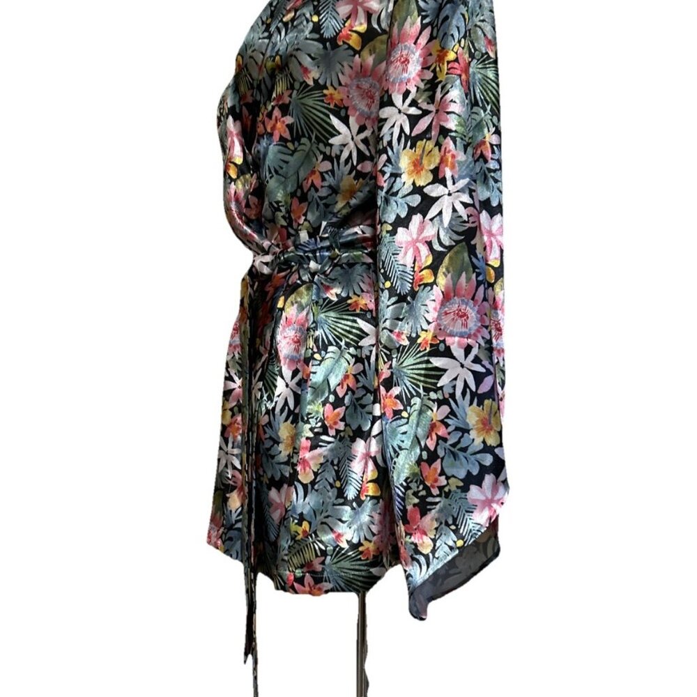 Kimono Robe Hawaiian Lei Palm Floral Multicolor Tie Flowy New Women’s Gift - Picture 7 of 14